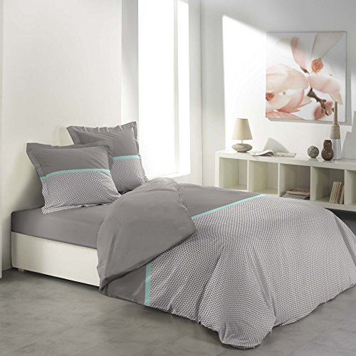 1001KDO POUR LA MAISON Parure Housse de Couette 240x220cm Malice Taupe/Menthe