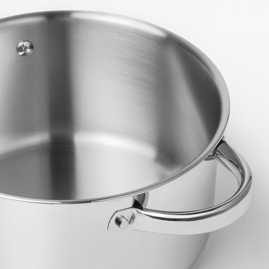 Image of DVARGKRAFTA Stainless Steel Pot with Lid, 3 L, Induction Compatible, Thick Aluminium Base, 20 cm Diameter, Stackable Design, Gas Hob Compatible