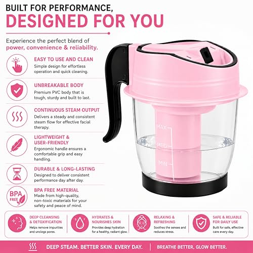 Image of Facial Steamer Vaporizer for Instant Cold and Cough Relief (Pink)