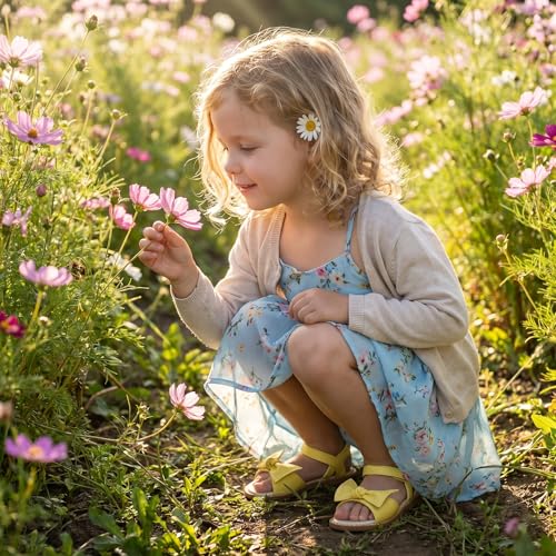 Image of THEE BRON Toddler Girls Sandals Wedding Flower Girl Dress Shoes Open Toe Flats