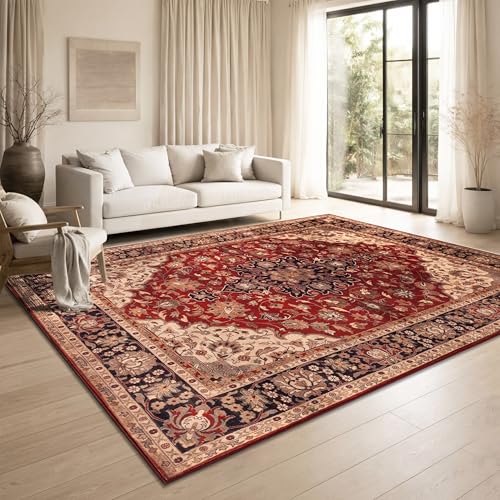 Paco Home Tapis Salon Vintage Retro Oriental Poils Courts Antiderapant Surface Douce Facile Entretien Chambre Salle a Manger, Couleur:Rouge-Beige, Dimension:240x340 cm
