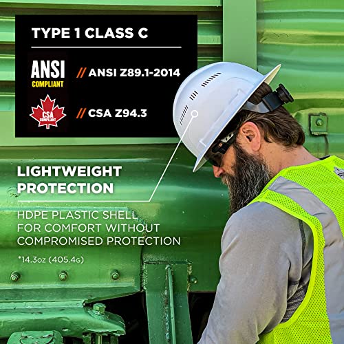 Ergodyne Skullerz 8968 Full Brim Vented Hard Hat, Lightweight, Adjustable 6-Point Ratchet Suspension, Hdpe Shell, Class C , White #TOP1