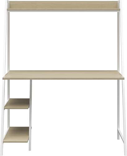 Novogratz Bushwick - Escritorio con escalera, roble pálido sobre metal blanco