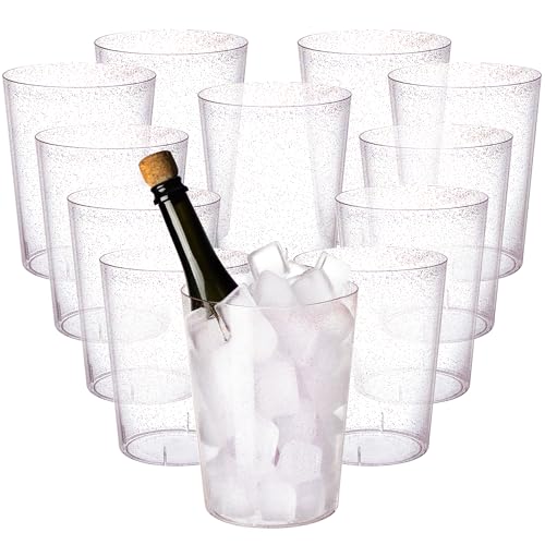 Tiawudi 12 Pack Plastic Ice Bucket For Parties, Rose Gold Glitter Clear Wine Cooler for Wedding, Good as One Large Champagne Chiller Or Classic Wine Bottle Chiller by Tiawudi - Used condition - US$13.19