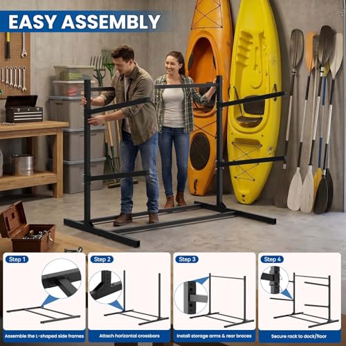 MOPHOTO 2-Tier Kayak Storage Rack, Heavy Duty Freestanding Kayak Rack for Garage & Outdoor, Space-Saving Storage Rack for Kayaks, Canoes, Surfboards & Paddleboards - Thumbnail 5