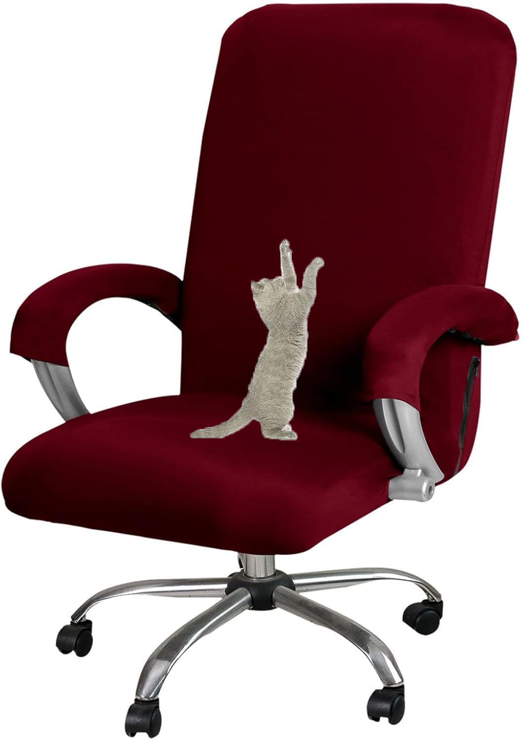 YOPOIY Stretch Office Chair Cover Cat scratch proof, Washable Desk Chair Cover Soft Computer Chair Cover Nonslip Rotating Chair Slipcover (burgundy,X-Large)