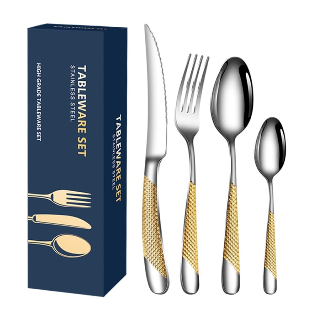 löffel 16-teiliges Set Edelstahl Messer Gabel Löffel Geschirr Set Western Steak Messer Gabel Löffel Geschirr für Haus, Küche oder Restaurant