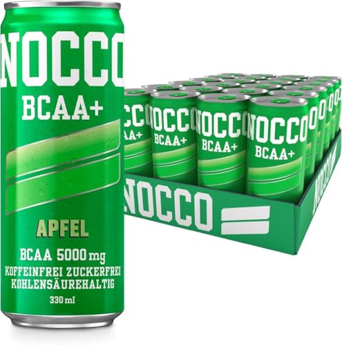 NOCCO BCAA - Bebida Energética con 180mg Cafeína, 3000 mg BCAA, Sin Azúcar, Sin Carbohidratos, Enriquecida con Vitaminas - 24 x 330ml inkl. Pfand (Manzana)