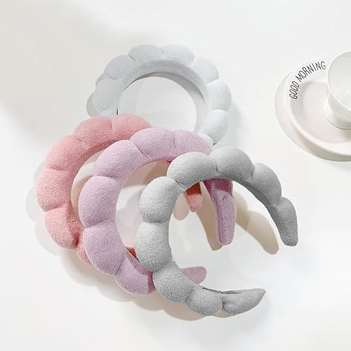 Miniatura 3 de AOENJIE Diademas de spa para lavar la cara o maquillaje, diademas de esponja para el cuidado de la piel, diadema de tela de rizo hinchada para