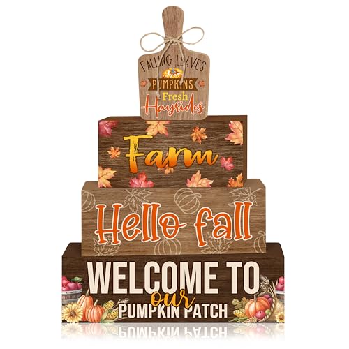 4 Pcs Fall Decorations for Home Farmhouse Tiered Tray Decor, Fall...
