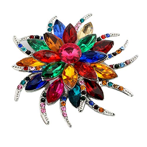 seven wolves Big Flower Brooch Pin for Women Brides Created Crystal Brooch Austrian Crystal Brooch, Multicolor A