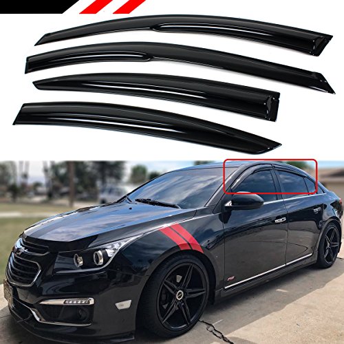 Cuztom Tuning 3D Wavy Window Visor Rain Guard Vent Shade Deflector Set Compatible with 2009-2015 Chevy Cruze Models