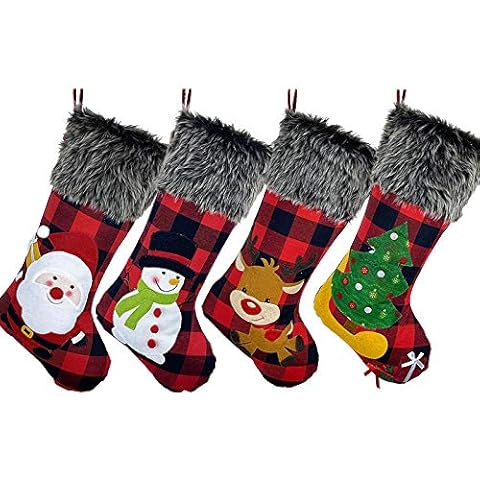 Weihnachtsstrumpf 4er Set, Nikolausstiefel zum Befüllen 46cm, Großer Nikolausstrumpf Kreative Weihnachtsgeschenktasche, Weihnachtsdeko zum Aufhängen für Wand, Kamin, Treppe, Weihnachtsbaum, Zuhause Cover