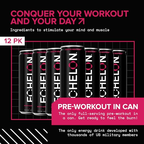 Image of Echelon Pre-Workout Energy Drink | Berry Habanero | 12 Pack | Sustained Energy, Focus and Endurance Dietary Supplement | 300mg of Caffeine | Beta-Alanine, L-Theanine & Fiber | Vegan