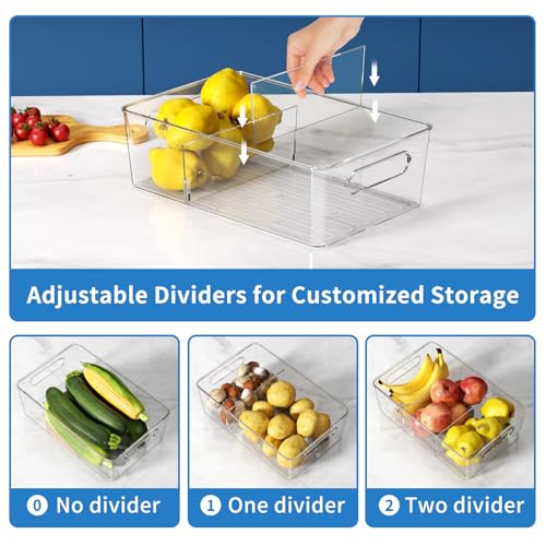 6 Pack Pantry Organizers and Storage,Clear Plastic Containers with 2 Dividers for Kitchen,Fridge Organization and Storage,Acrylic Bins for Pounches,Spice Packet,Snack organzier - Image 5