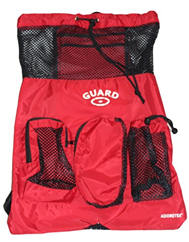 Adoretex Guard Mesh Equipment Drawstring Backpack Bag Red, Free Whistle and Lanyard (GB001) - Red/Black2