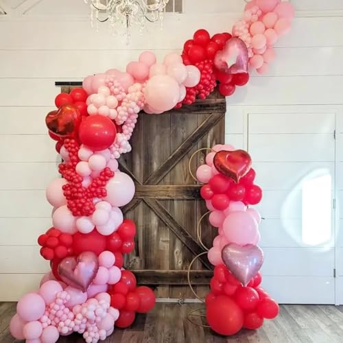 Image of YMSZ Red and Pink Balloons Arch Kit, Valentines Balloons Arch,134pcs Pink and Red Balloon for Birthday, Valentines, Anniversary Party Decorations