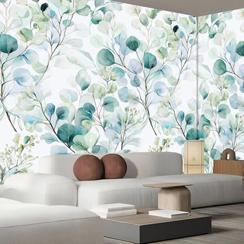 Papier peint panoramique fleurs feuilles d'eucalyptus vert