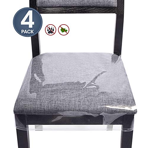 Zipcase 4 Pack Stain, Water and Kitty Scratch Resistant Dinning Chair Covers/slipcovers Chair Protector Waterproof PVC 19x17 inches with Adjustable Belt Strap for Most Chair, Set of 4