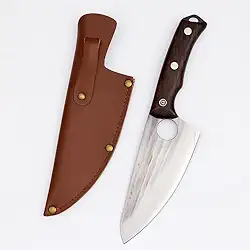 Faca Artesanal Damasco Lamina em Aço Inox com Cabo de Madeira Premium e Bainha (04)