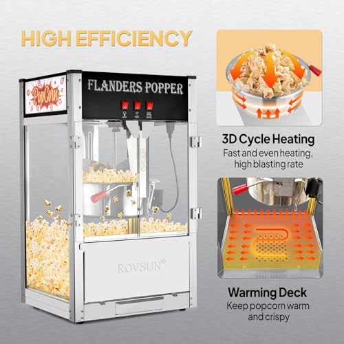 Image of ROVSUN Popcorn Machine with 16 Ounce Kettle ETL Certified, Vintage Popcorn Maker Commercial Popcorn Machine Countertop w /Stainless Steel Scoop, Oil Spoon & 3 Popcorn Cups for Home Movie Theater, Black