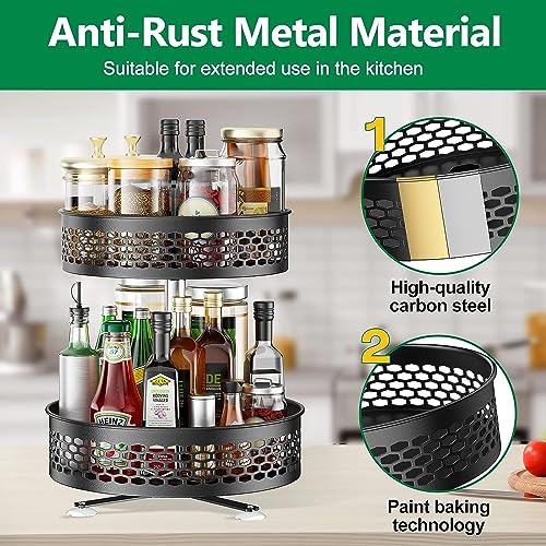 Amyzavls Rotating Spice Rack, 2 Tier Lazy Susan Cupboard Organizer ...