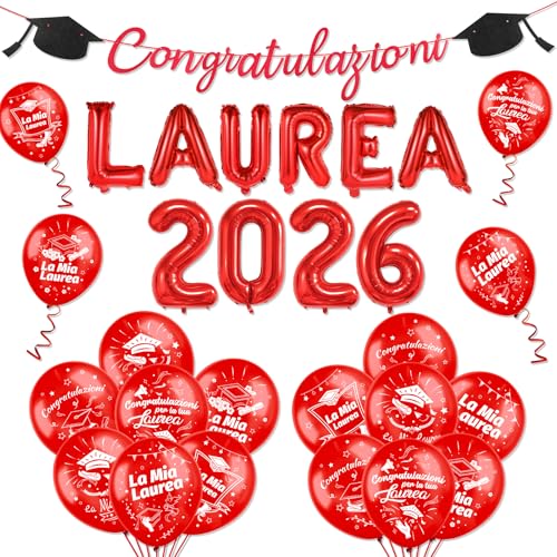 HOWAF Decorazioni Laurea 2026, Palloncini Rossi Palloncini Dottore Dottoressa, Decorazioni Festa Congratulazioni Striscione, Bomboniere Laurea Gadget