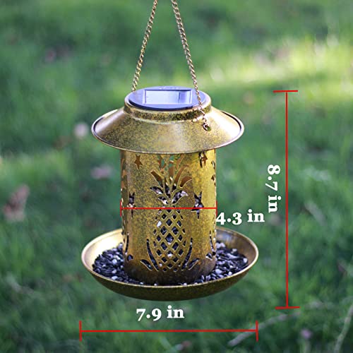Solar Bird Feeder For Outdoors Hanging Outside, Squirrel Proof Retro Metal Bird Feeders, Large Size,Great Garden Decor Gifts For Bird Lovers, One More Solar Panel Birdfeeder, Pineapple Pattern #TOP6