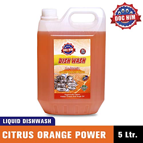 Image of Dishwash Liquid Gel Orange, With Orange Fragrance, 5 Litres Economy Pack, Hygienically Cleans Hidden Grease and Tough oil For All Utensils, (Pack of 2)