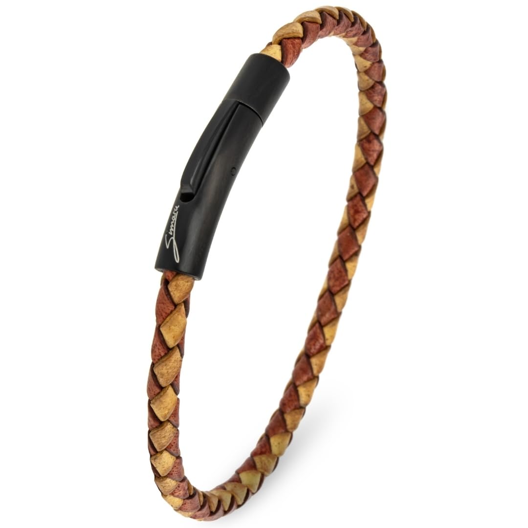 Simaru Lederarmband, 4mm geflochten für Frauen & Männer, Echtleder-Armband mit Edelstahl Hakenverschluss, Premium-Qualität Made in Germany