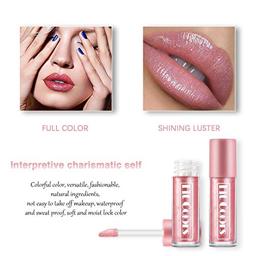Ownest 5 Colors Shimmer Pearl Lip Gloss,Glitter Lip Gloss Set Metallic Diamond Lip Glaze Nude Lipstick Waterproof Non-stick Cup Moisturize Lip Gloss - Thumbnail 7
