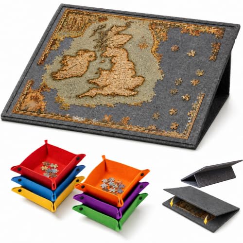 JCOTTON 1000 Pieces Tilting Jigsaw Puzzle Board 2 in 1 Design with Stand and Protective Cover 3 Adjustable Angles Lightweight Felt Puzzle Board with 6 Trays for Living Room Adults & Teens