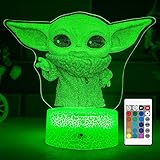 LMHmlylf 3D Baby Yoda Night Light for Kids - 16 Color Change Decor Lamp with, Remote Control & Touch - Baby Yoda Toys for Boys, Girls- Birthday & Christmas Gifts for Kids and Baby yoda Fans