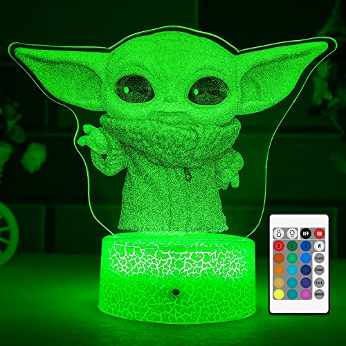 LMHmlylf 3D Baby Yoda Night Light for Kids - 16 Color Change Decor Lamp with, Remote Control & Touch - Baby Yoda Toys for Boys, Girls- Birthday & Christmas Gifts for Kids and Baby yoda Fans