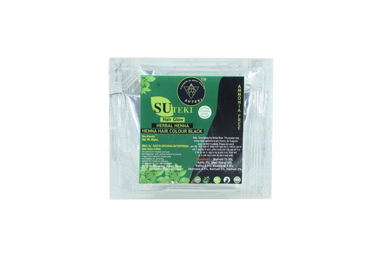 SUTEKI Hair Glow Herbal Henna Hair Colour – Natural Black | Ammonia Free Herbal Hair Colour Powder - Pack of 3-image-8