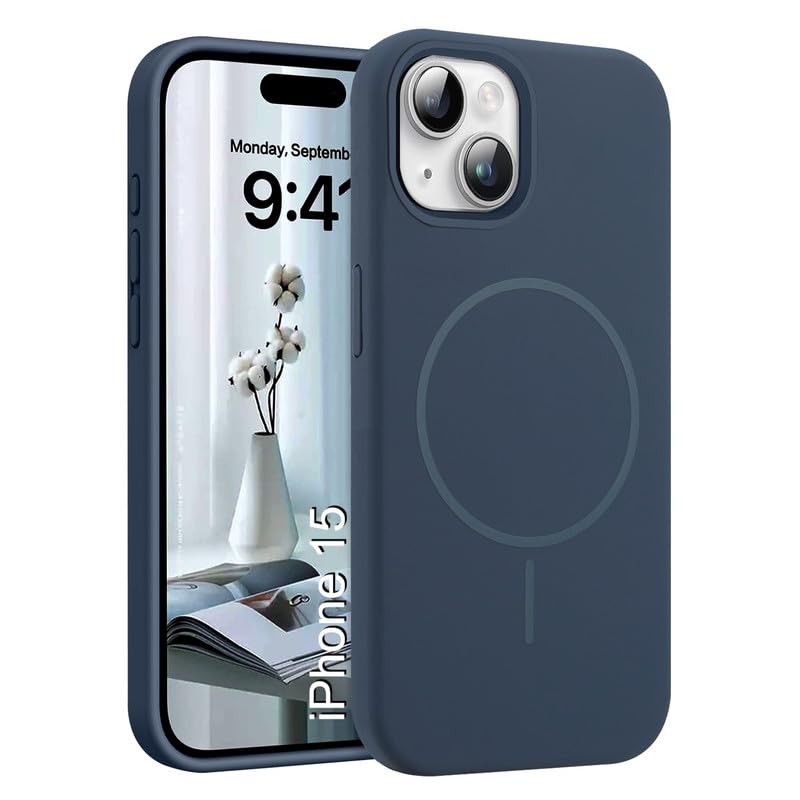 Image of LuxuryKase Silicone Magnetic Case for iPhone 15 | Soft Microfiber Lining | MagSafe Support | Shockproof Protective Cover | Precise Cutouts | Slim Fit Design - Blue