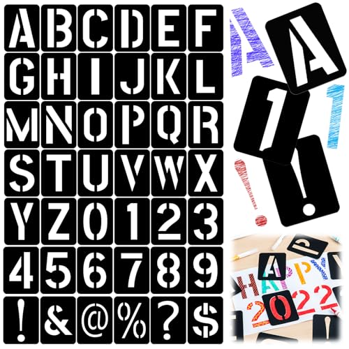 42 Piezas Plantillas de Letras y Numerous, 10 cm Plástico Reutilizable Plantilla Letras, Negro Plantillas de Letras, para Pintar, DIY Art Projects Decoración, Dibujo Diario, Album de Recortes