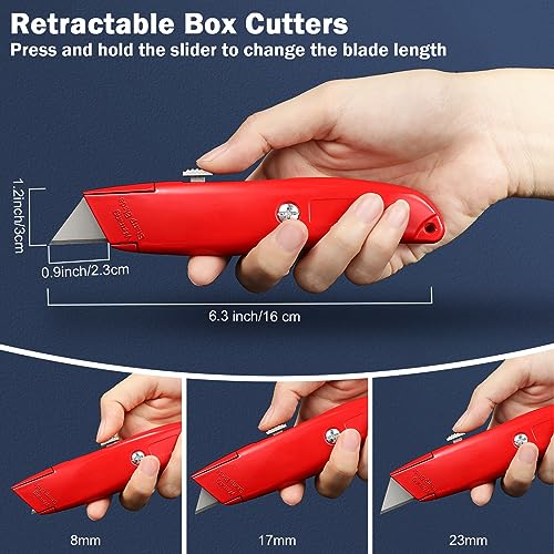Image of Lasnten 12 Pcs Box Cutter Bulk Retractable Utility Knife Heavy Duty Aluminum Alloy Carpet Knife Package Opener Cutter Blade for Cardboard Plastics Cartons DIY Home Warehouse Office(Red)