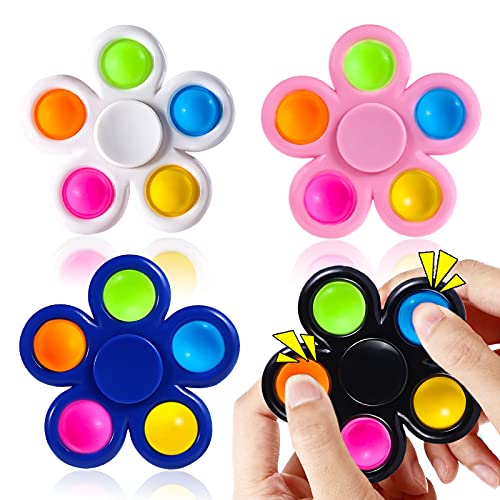 SCIONE Pop Fidget Spinners 4 Pack, Pop Fidget Pack Fidget Toys, Party Favor Sensory Fidget Bulk Toys, Hand Finger Spinner Toys Stress Relief for Kids Adults