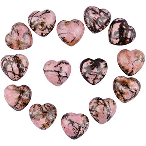 mookaitedecor 10pcs Rhodonite Heart Worry Stones Cover