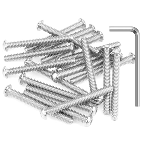 Image of 20 Pieces 1 /4-20 x 2-1 /4 inch Button Head Socket Cap Screws Bolts, HELIFOUNER 304 Stainless Steel (18-8) Screws, Bright Finish, Fully Threaded