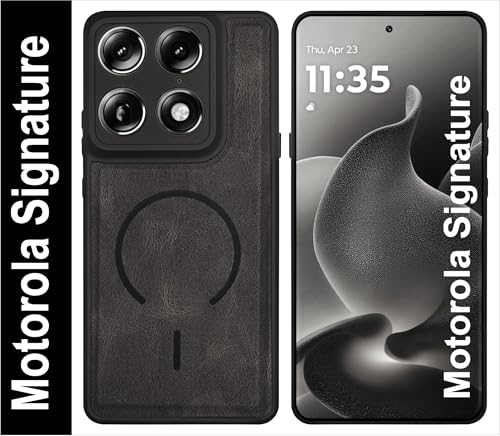 Image of SBMS Back Cover for Motorola Signature | Ultra Slim Soft Rubberised Hard Case | Oil Feel Soft Leather Back | Mag-Safe Design (Mag-Safe Not Support) | Camera Protection Case for Moto Signature (Black)
