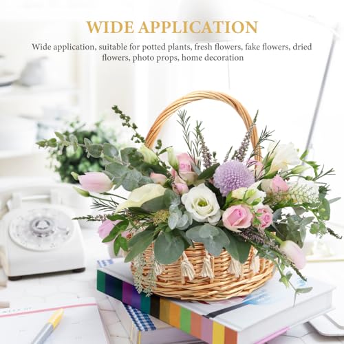 Image of DOITOOL Wicker Rattan Flower Girl Basket with Fringe, Small Wicker Rattan Basket with Handle, Rustic Petal Storage for Wedding Ceremony, Handmade Woven Photography Prop, Easter Egg Hunt Decoration
