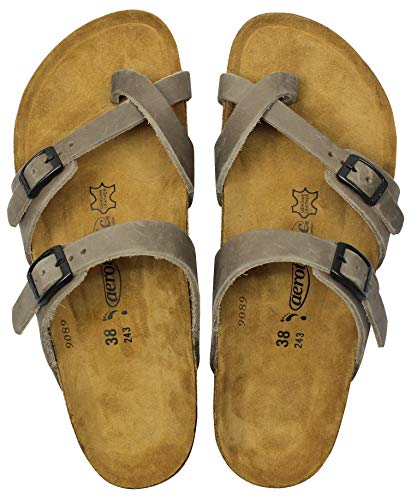 AEROTHOTIC - Comfortable Arch Support Strappy Footbed Leather Sandals for Women (US 6, Minerva Grey)