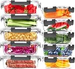 Skroam 10 Conteneurs en verre de stockage alimentaire avec lids, contenant de préparation de repas hermétique en verre pour le déjeuner, sur la route, gaucher, organisateurs de cuisine et stockage, BPA Gratuit & Preuve de fuite