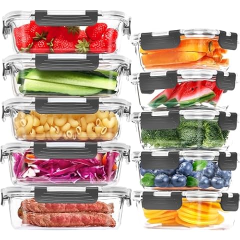 Skroam 10 Pack Airtight Glass Food Containers Cover