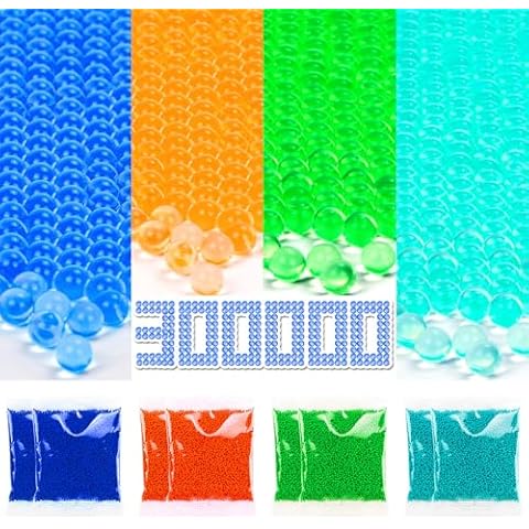 300000 Pcs Gel Water Blaster Ammo Splat Gun Refill (7-8 mm, 12 Pack), Gel Water Splatter 7.5mm Blaster Bullets, Compatible with Gel Refill Blaster,Orange,Green, Blue,Light Blue for Ages 14+ Cover