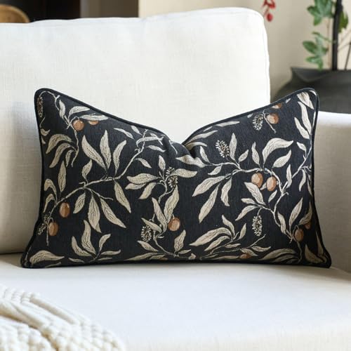 Image of Alerfa Black Floral Throw Pillow Cover 12 x 20 Inch Rectange Luxury Decorative Lumbar Pillow Cover for Couch Living Room Bedroom