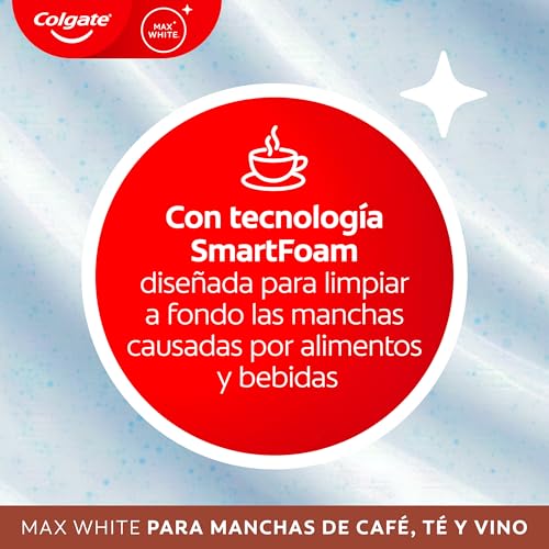 Miniatura 2 de Colgate Pasta de dientes blanqueadora Max White For Coffee 4 x 75ml, Tea & Wine, elimina hasta el 100% de las manchas superficiales, protege el esmalte de los taninos, segura para el esmalte