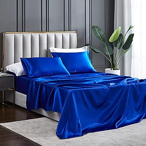 yourose 4Pcs Satin Sheets King Size Silk Satin Bedding Sheets Set Cover